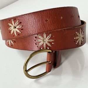 Lucky Brand Tan Leather Belt with Floral Accents